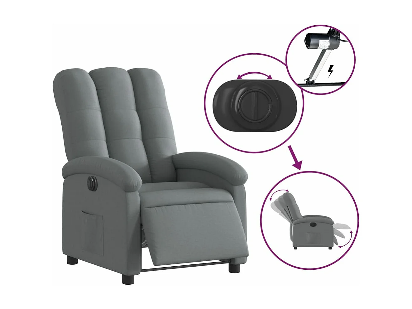 Fauteuil inclinable électrique Gris foncé Tissu