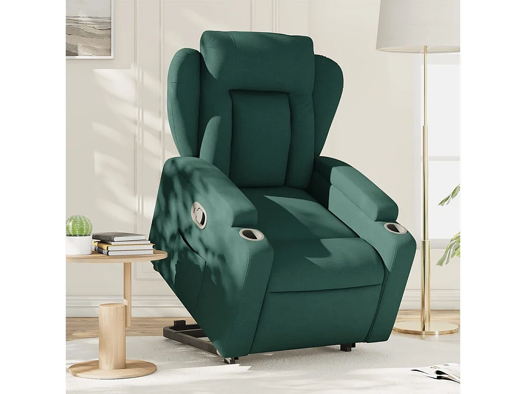 Sillón reclinable elevable tela verde oscuro