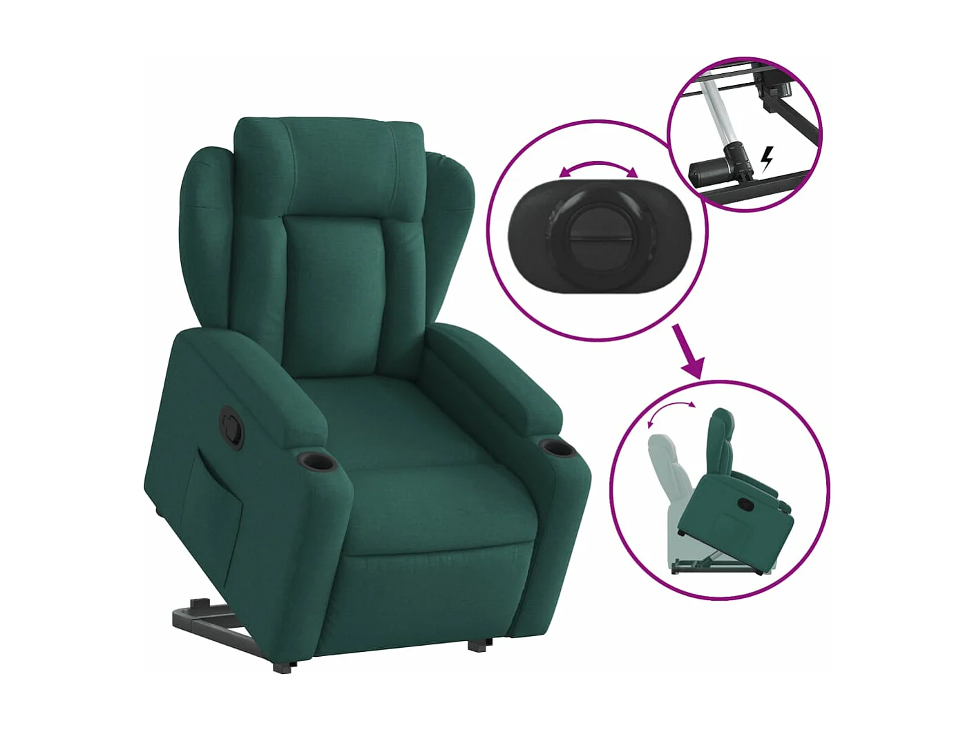 Sillón reclinable elevable tela verde oscuro