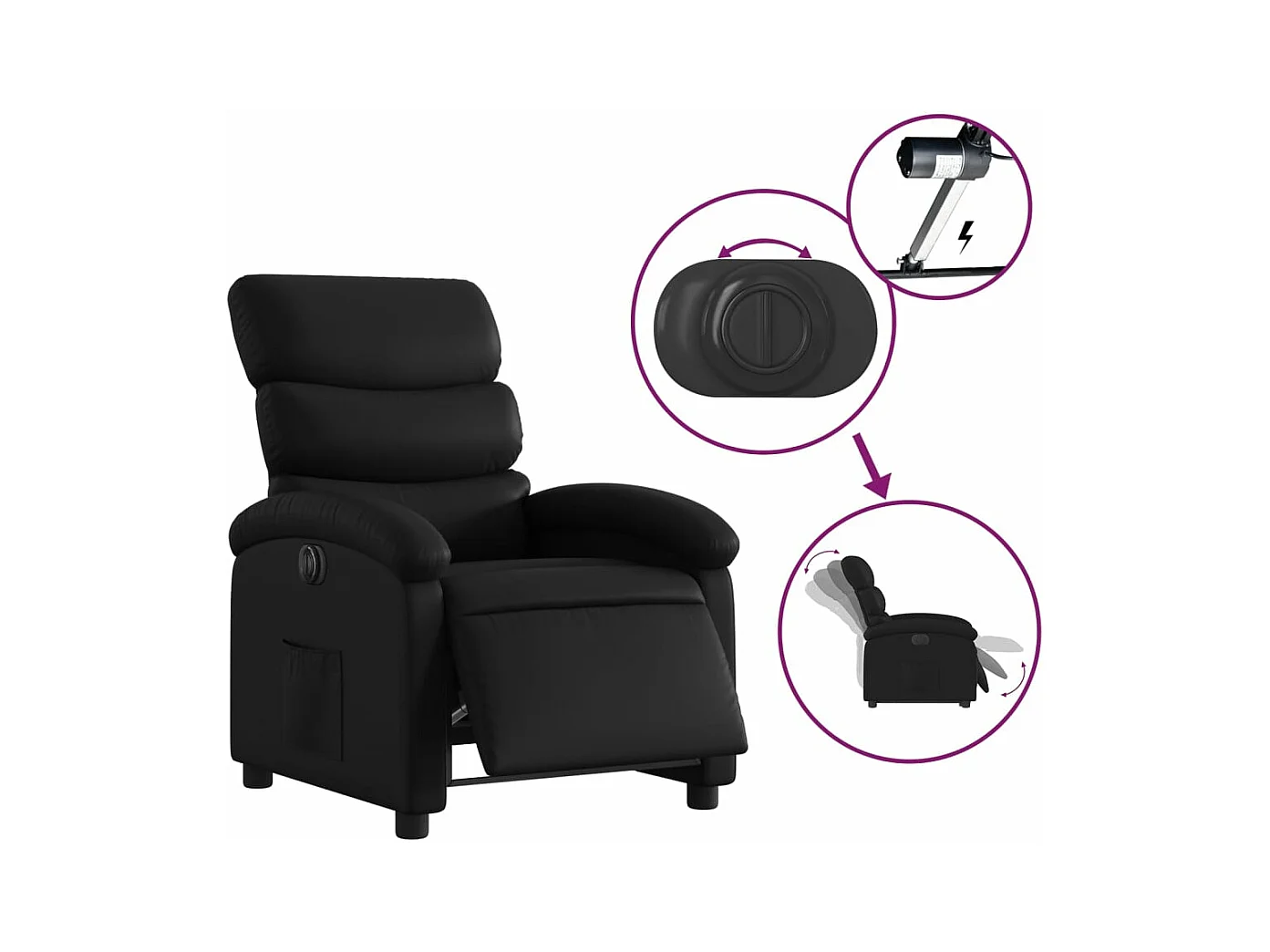 Fauteuil inclinable électrique Noir Similicuir