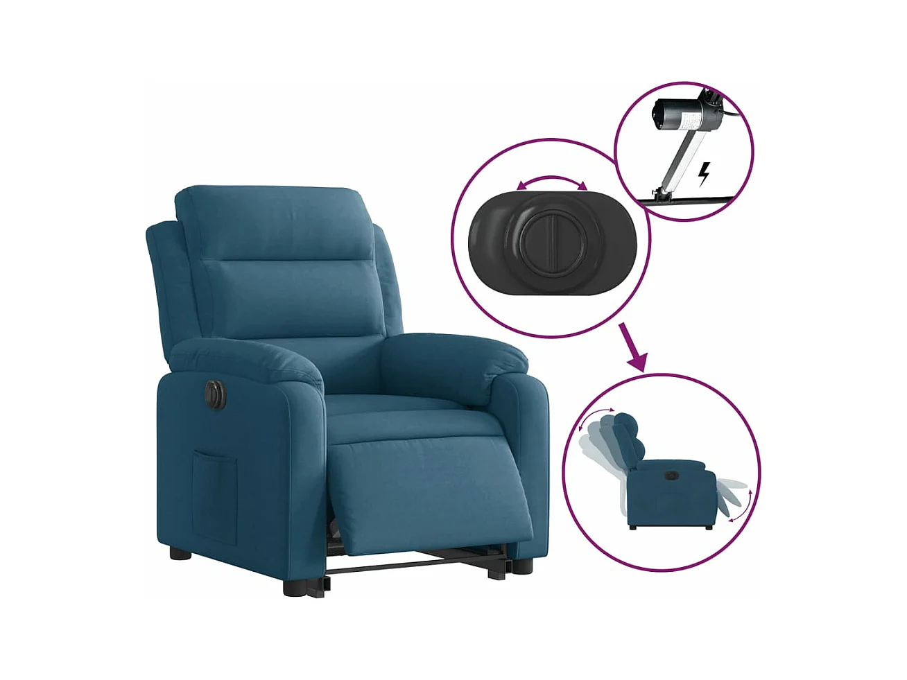 Fauteuil inclinable électrique bleu velours
