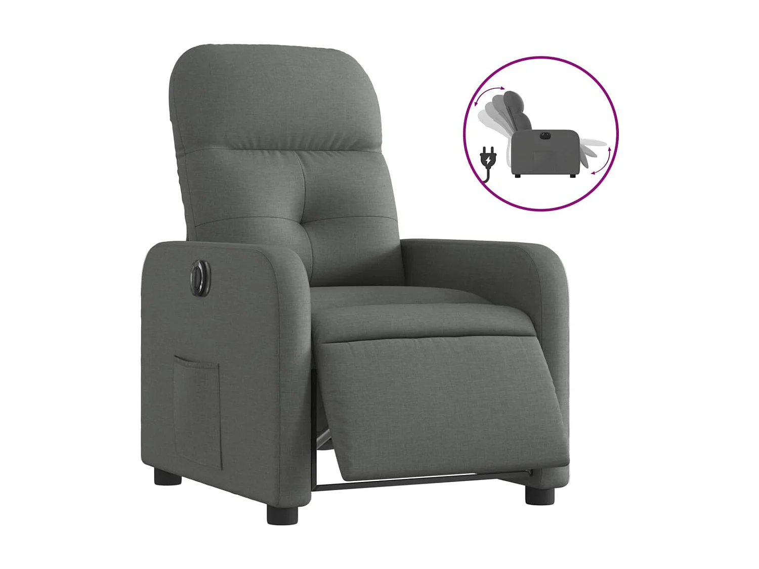 Sillón reclinable eléctrico de tela gris oscuro
