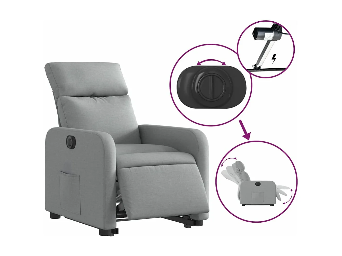 Fauteuil inclinable électrique gris clair tissu