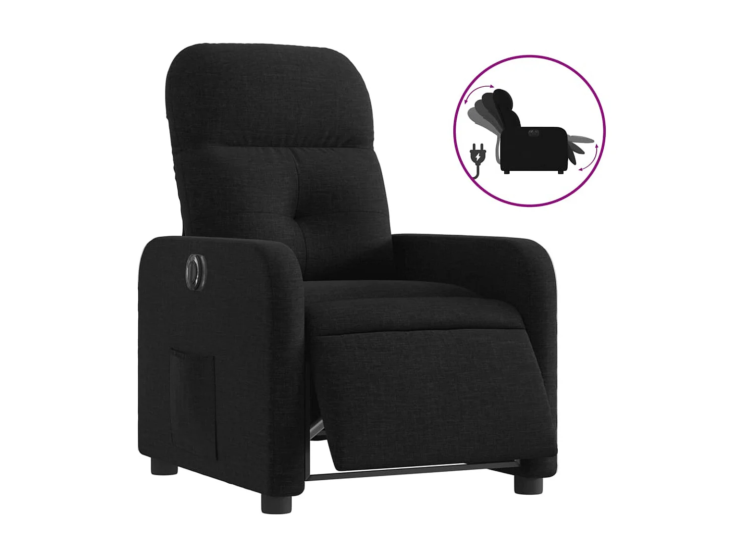 Sillón reclinable eléctrico de tela negro