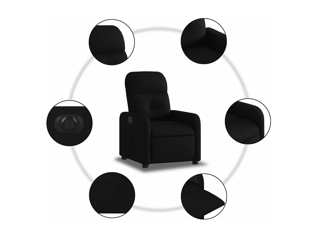 Sillón reclinable eléctrico de tela negro