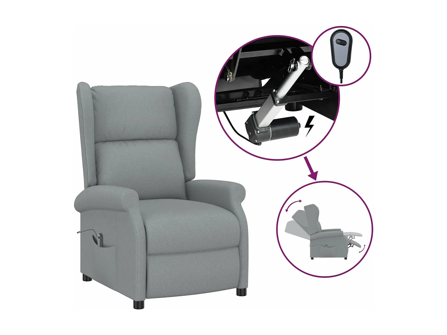 Fauteuil inclinable électrique à oreilles gris clair tissu