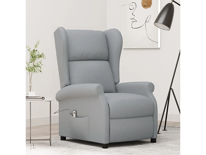 Fauteuil inclinable électrique à oreilles gris clair tissu