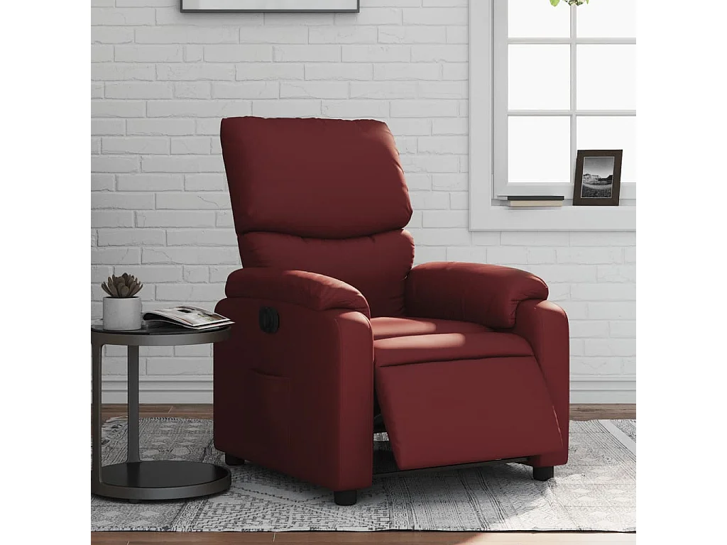 Sillón reclinable eléctrico de cuero sintético rojo tinto