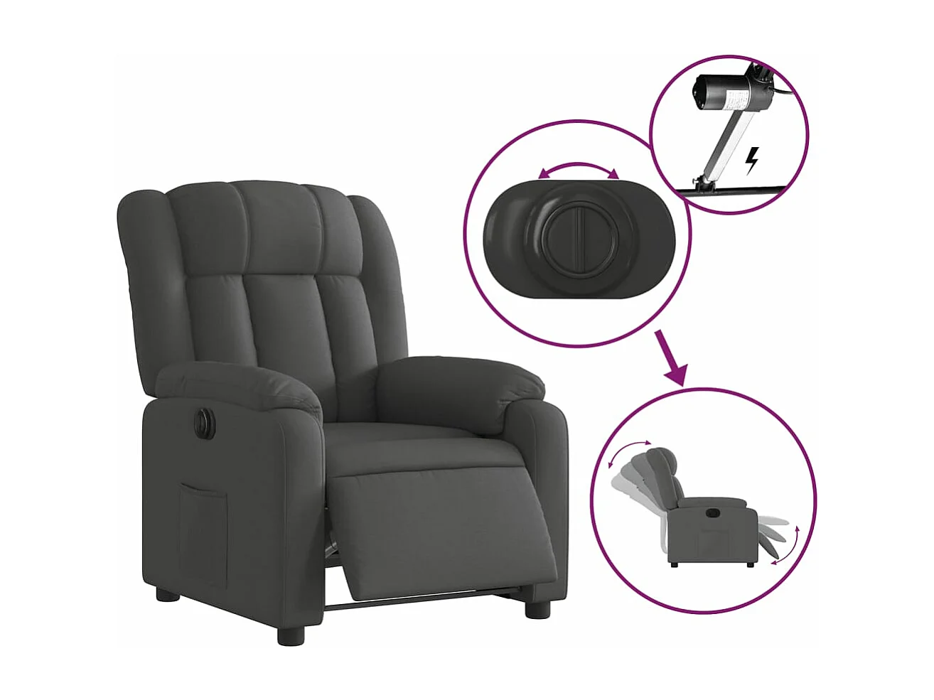 Fauteuil inclinable électrique Gris foncé Tissu