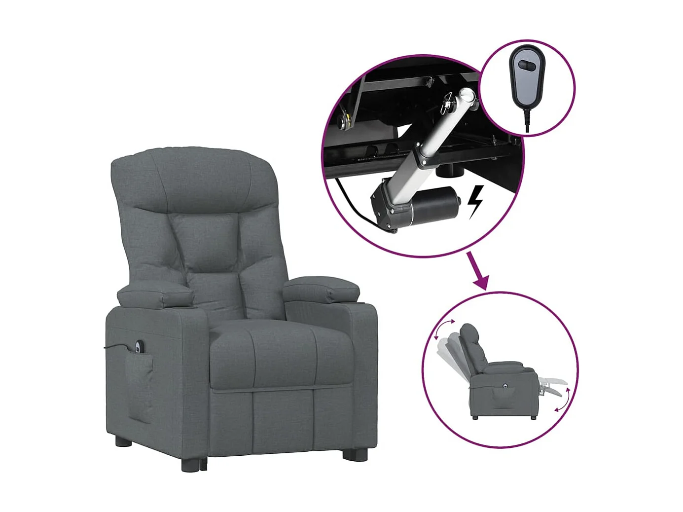 Sillón reclinable eléctrico de tela gris oscuro