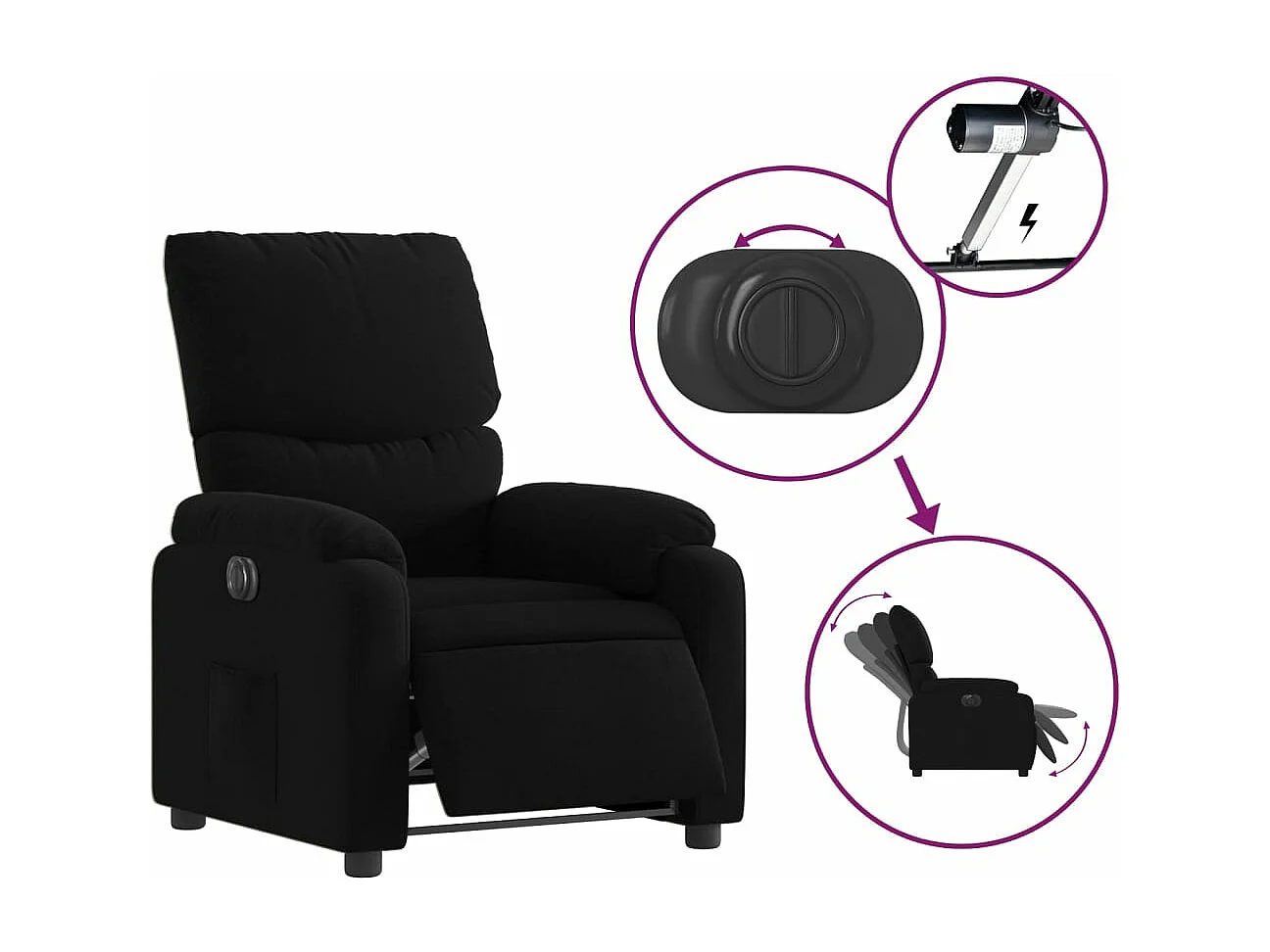 Fauteuil inclinable électrique Noir Tissu