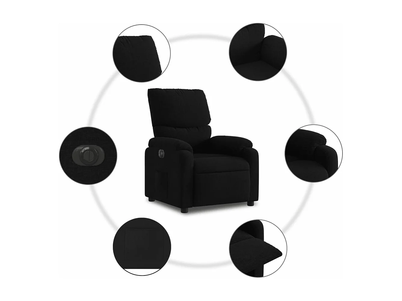 Fauteuil inclinable électrique Noir Tissu