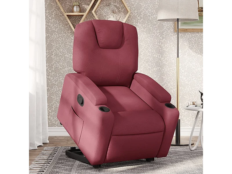 Sillón reclinable elevable tela rojo tinto