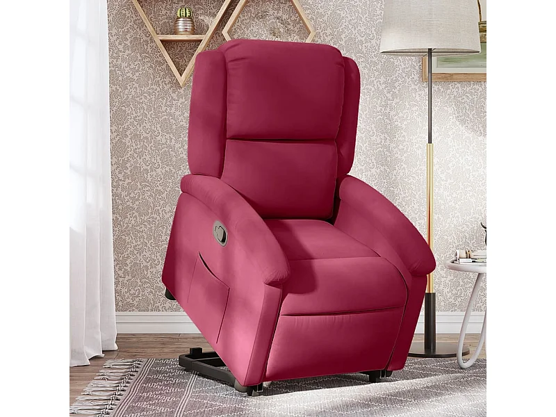 Sillón reclinable elevable terciopelo rojo tinto