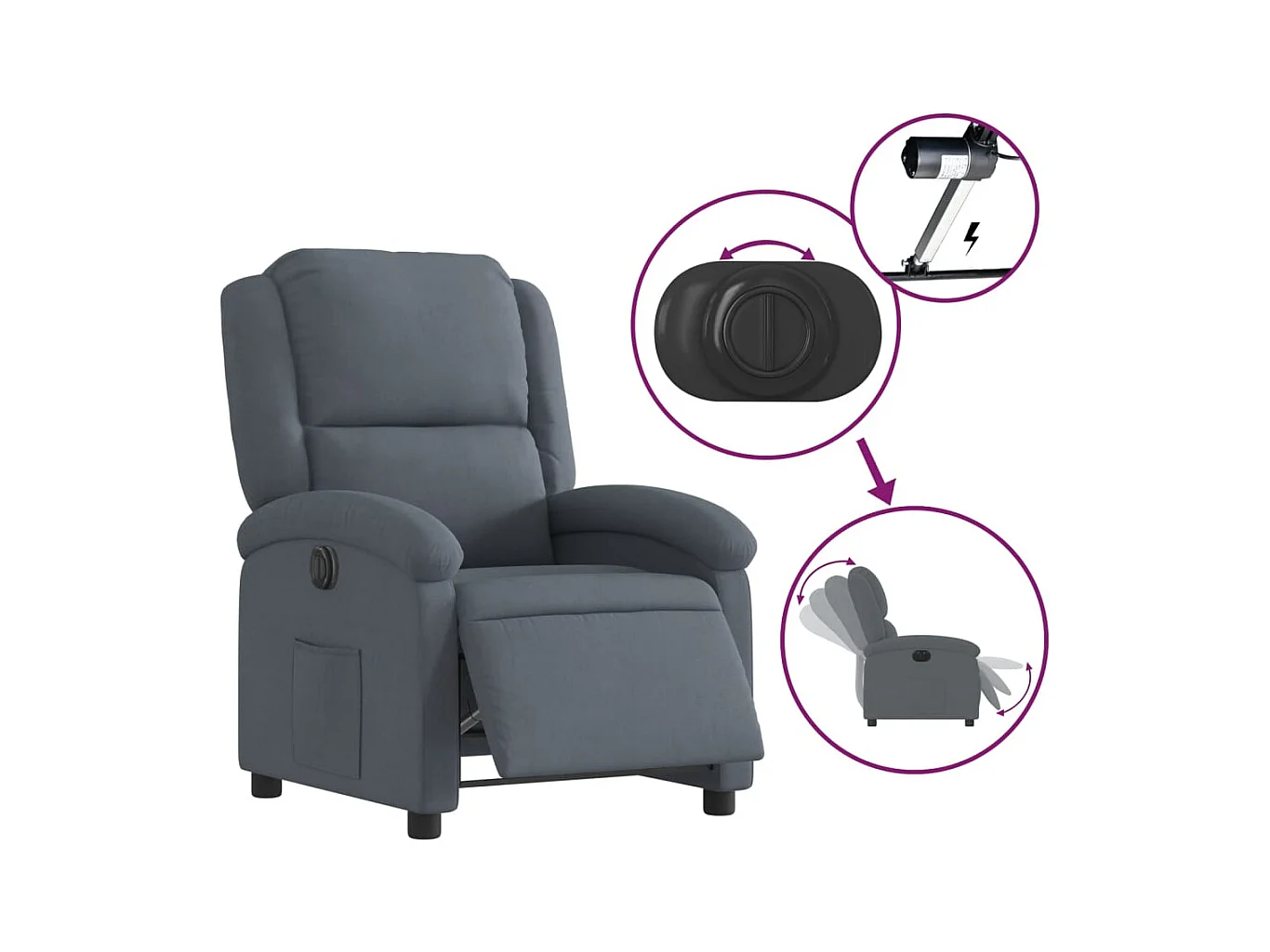 Fauteuil inclinable électrique Gris foncé Velours