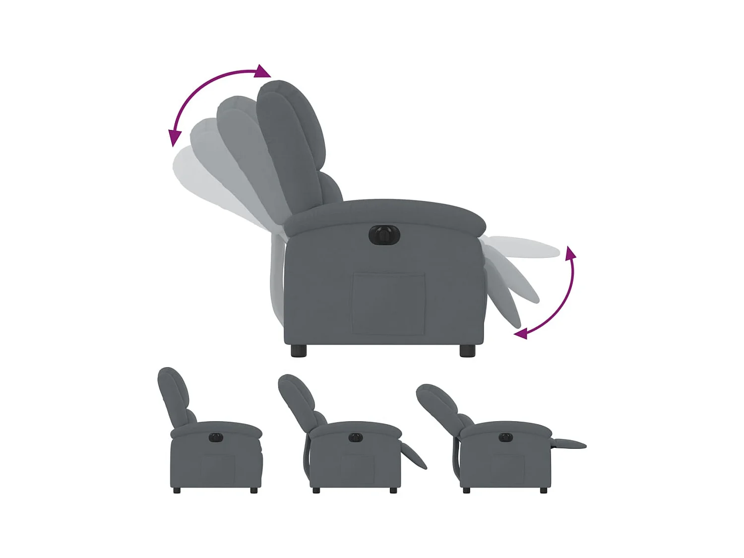 Fauteuil inclinable électrique Gris foncé Velours