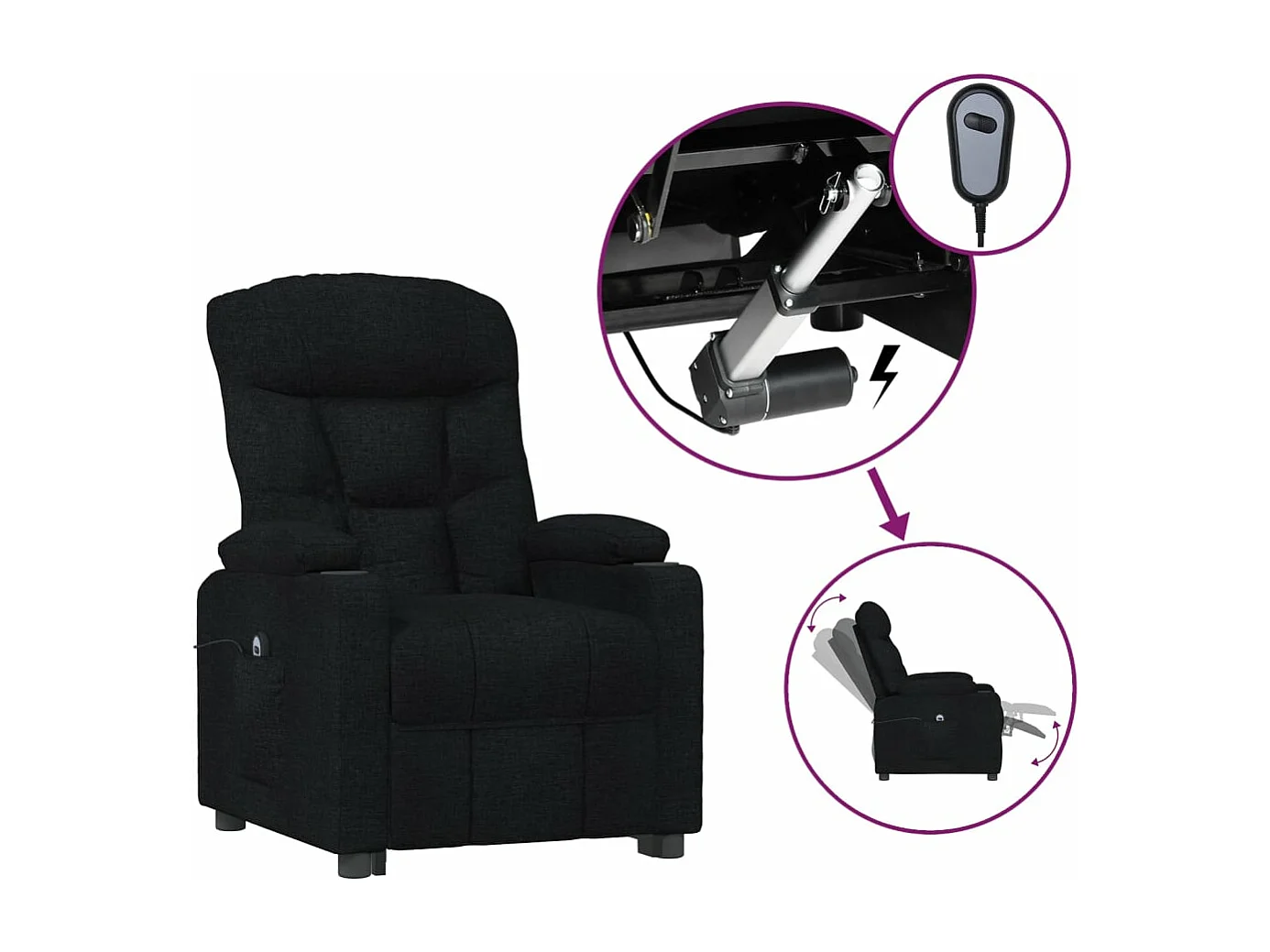 Sillón reclinable eléctrico de tela negro