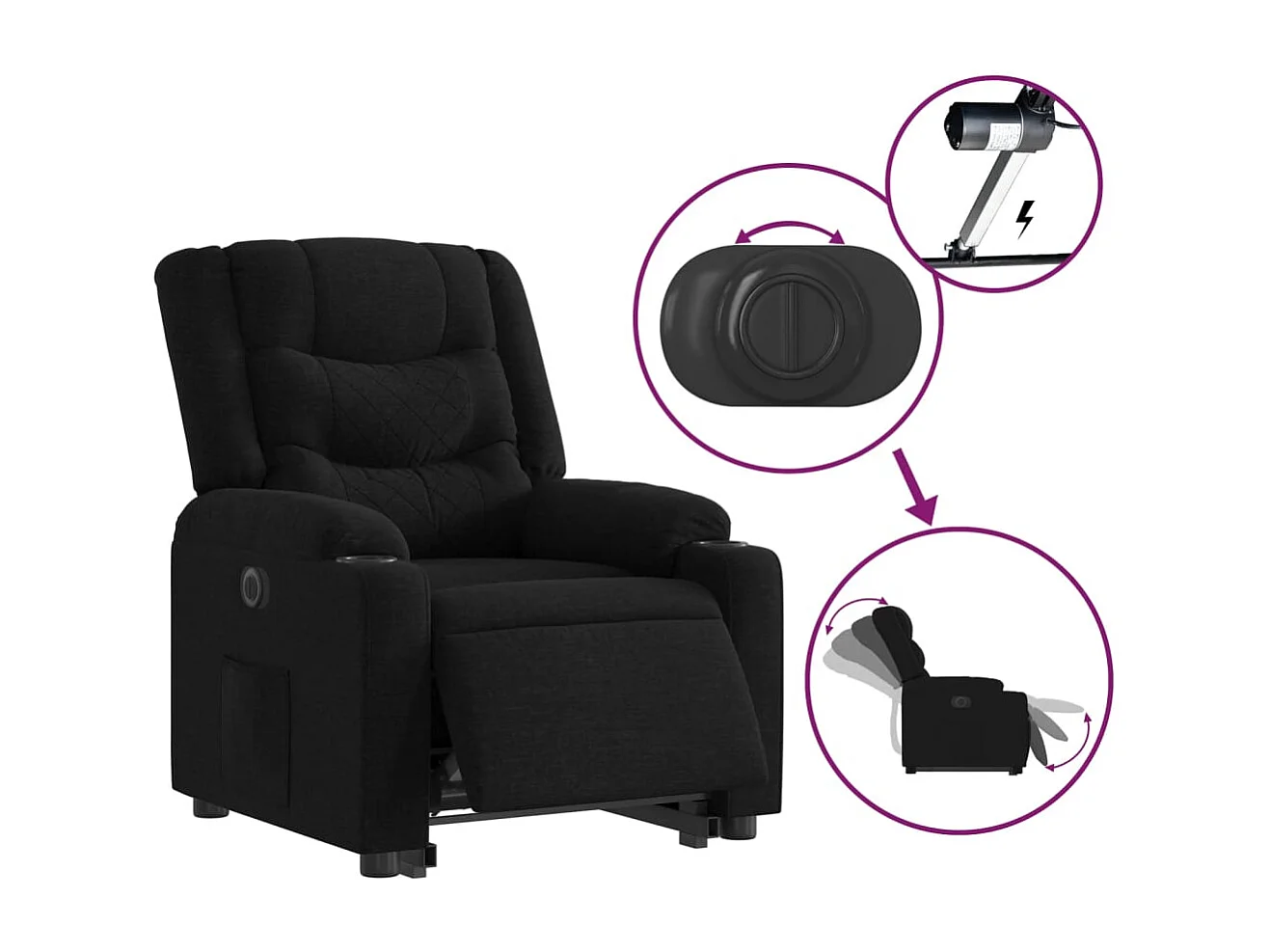 Fauteuil inclinable électrique noir tissu