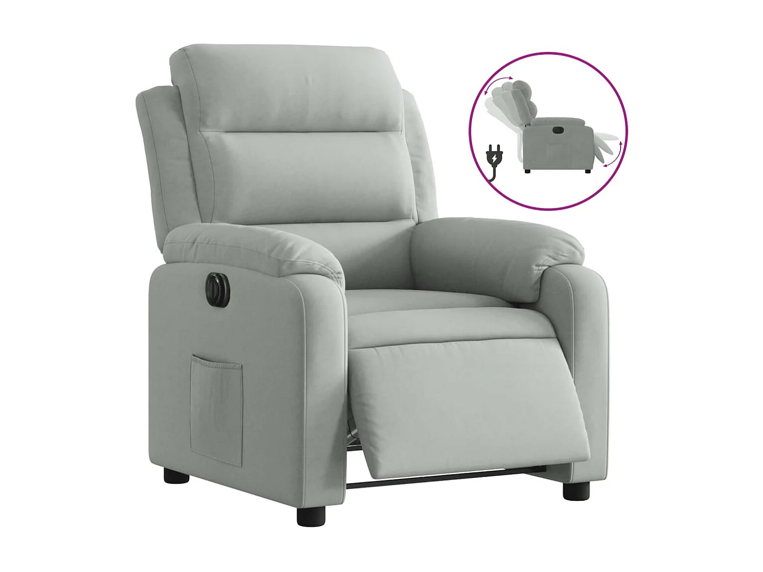 Sillón reclinable eléctrico de terciopelo gris claro
