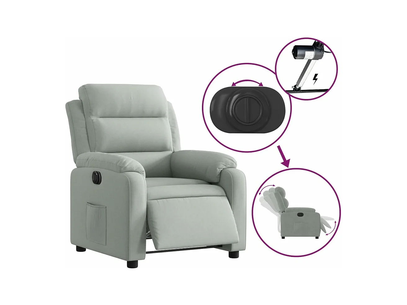 Fauteuil inclinable électrique gris clair velours