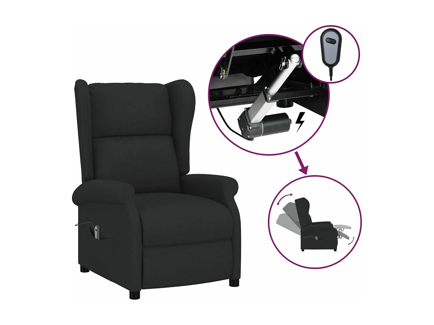Fauteuil inclinable électrique à oreilles noir tissu