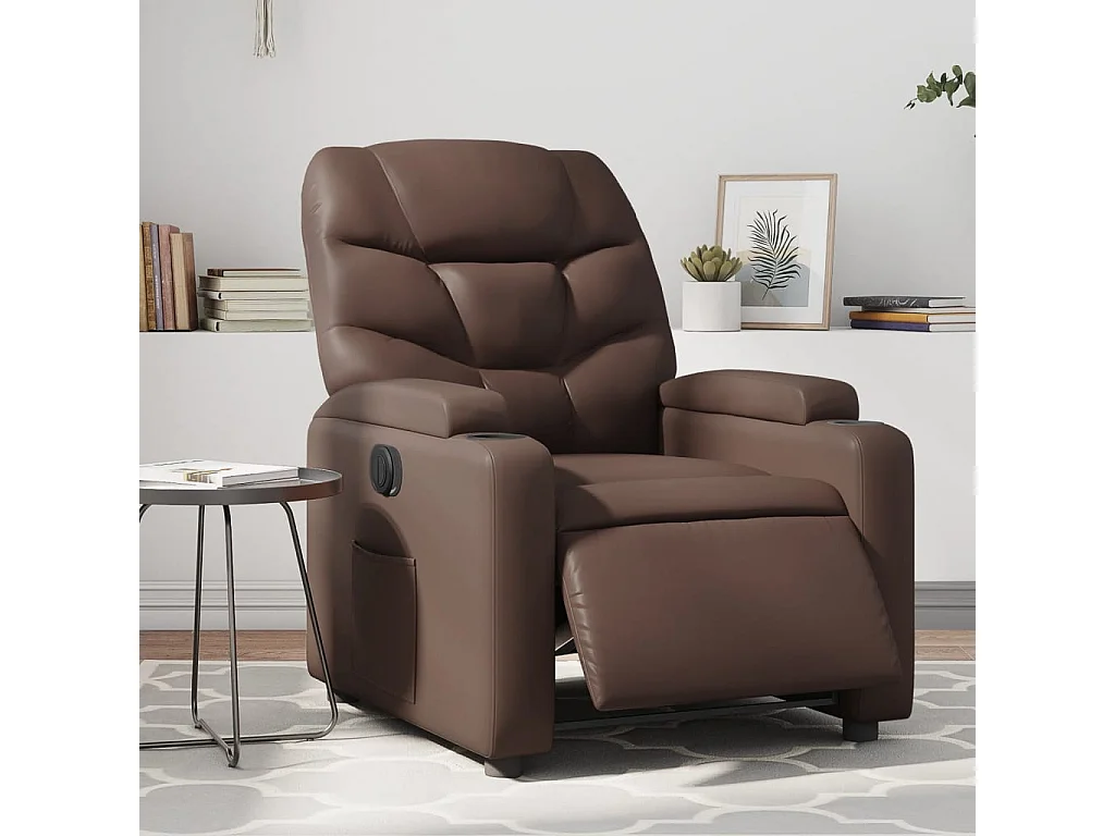 Sillón reclinable eléctrico de cuero sintético marrón