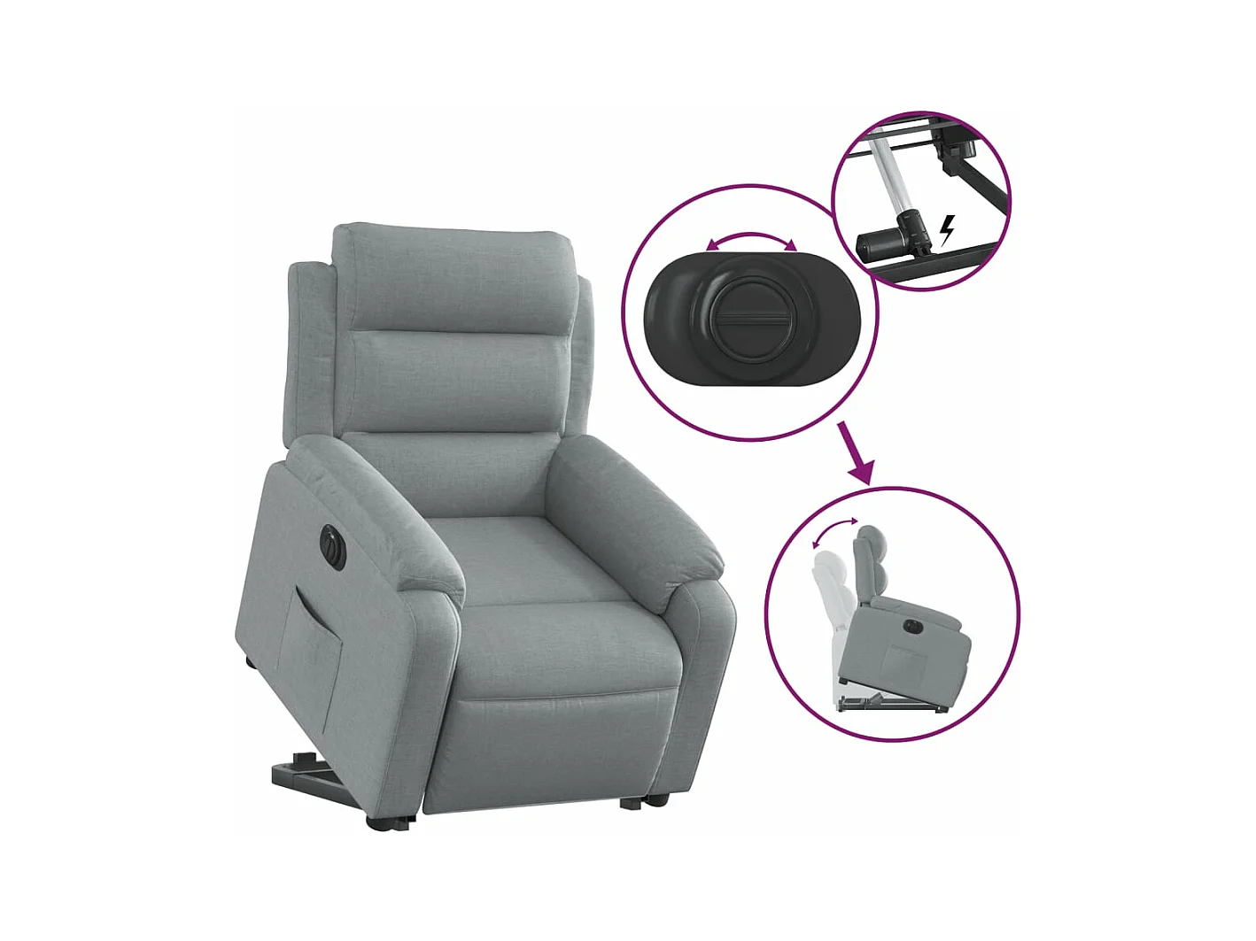 Fauteuil inclinable électrique gris clair tissu