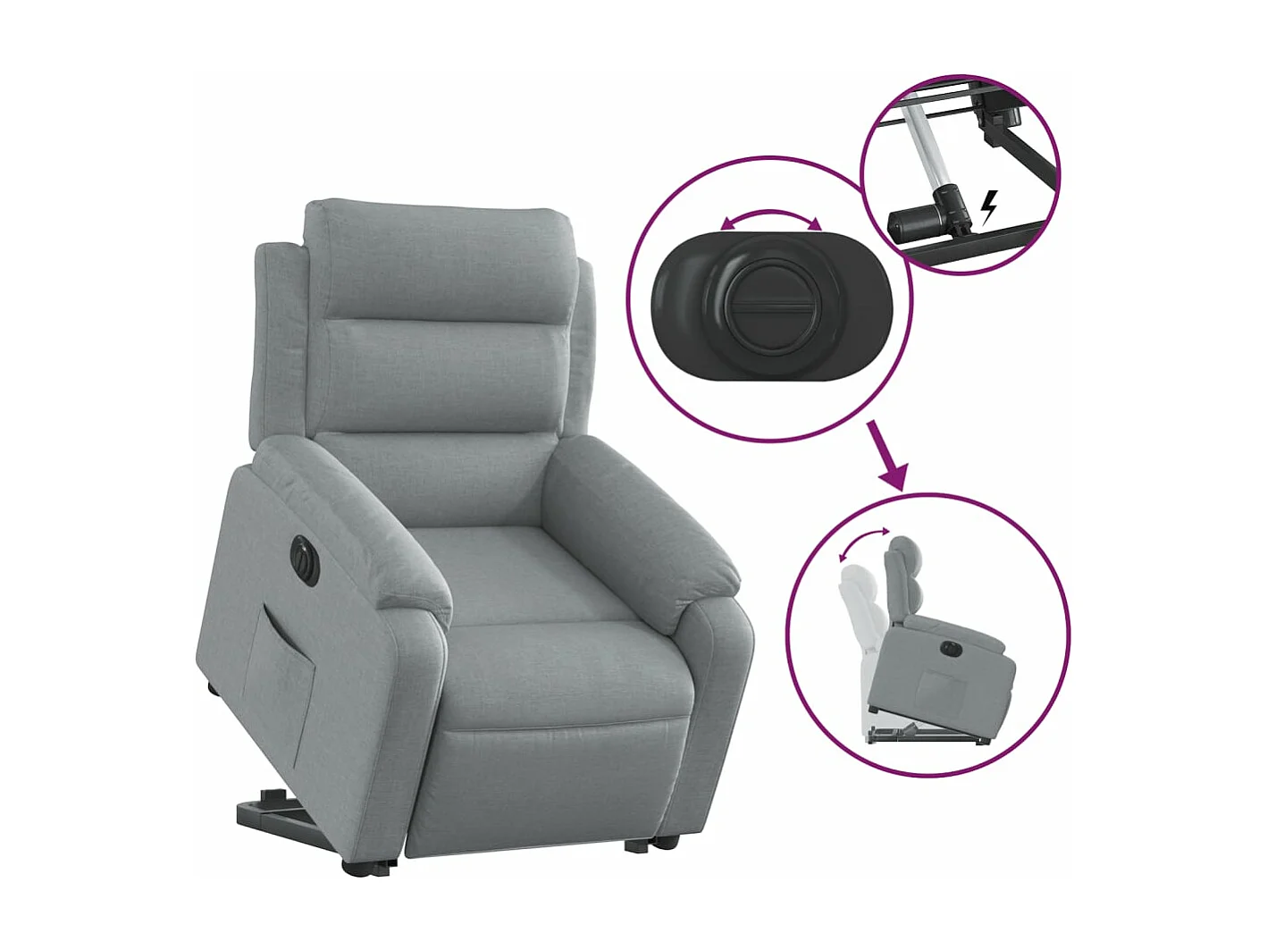 Fauteuil inclinable électrique gris clair tissu