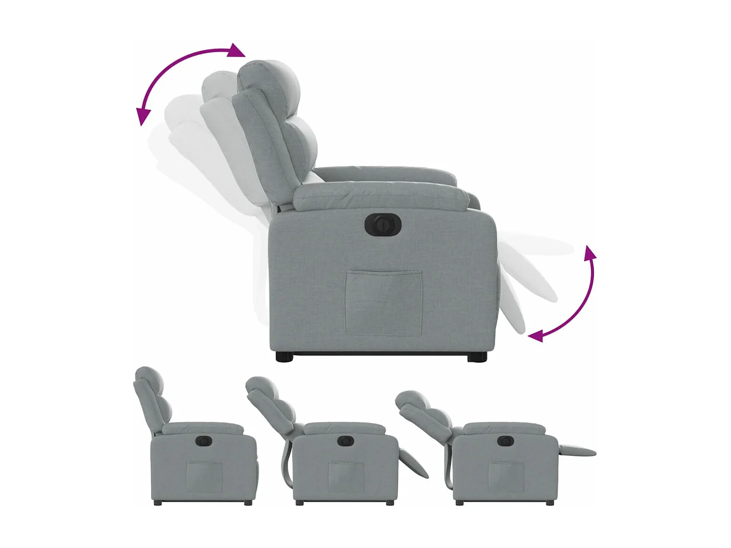 Fauteuil inclinable électrique gris clair tissu