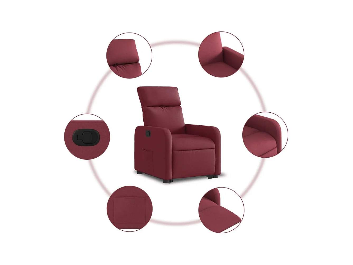 Sillón reclinable elevable tela rojo tinto