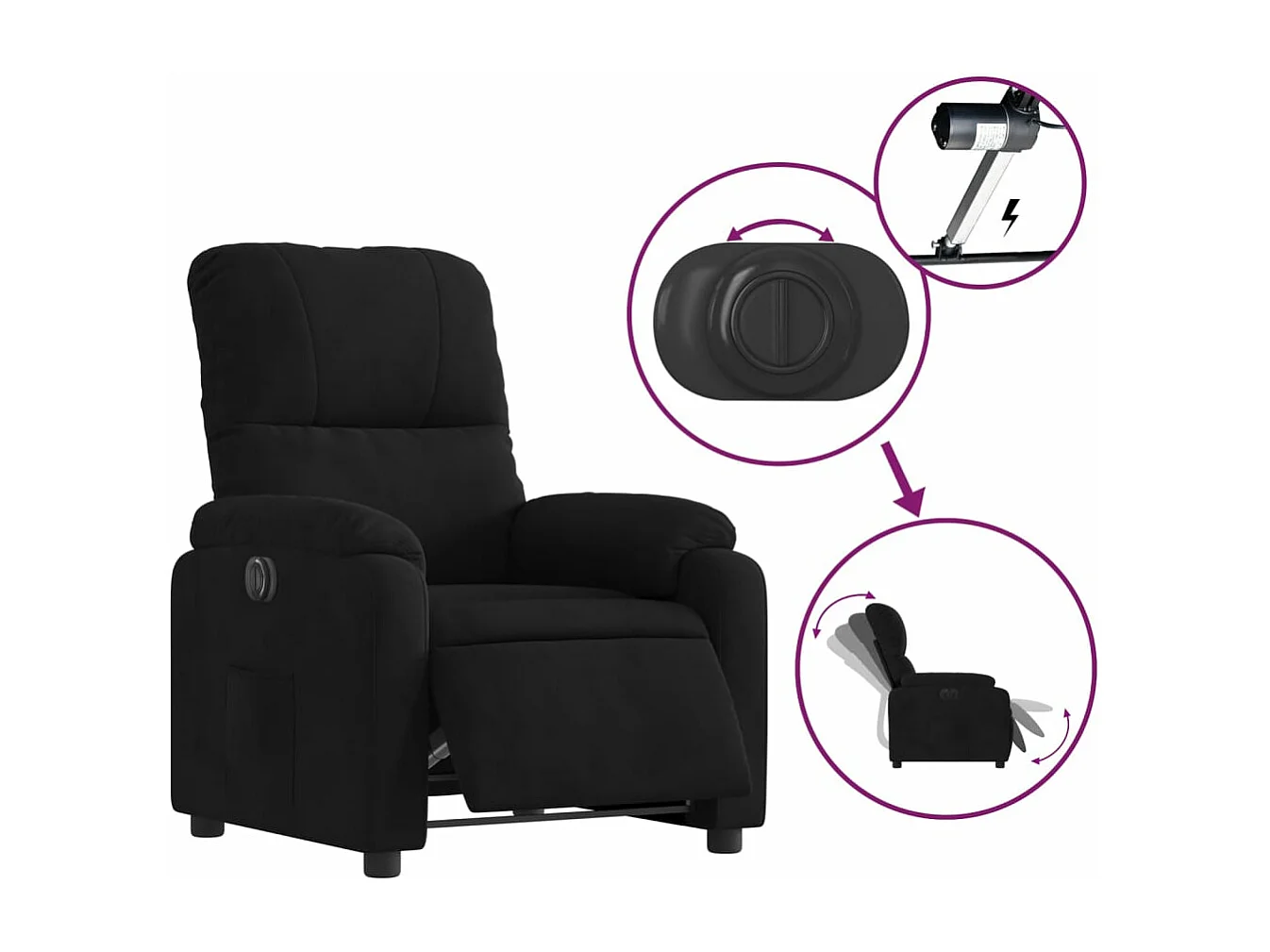 Fauteuil inclinable électrique noir tissu microfibre