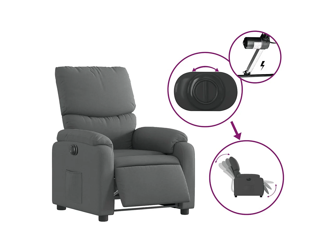 Fauteuil inclinable électrique Gris foncé Tissu