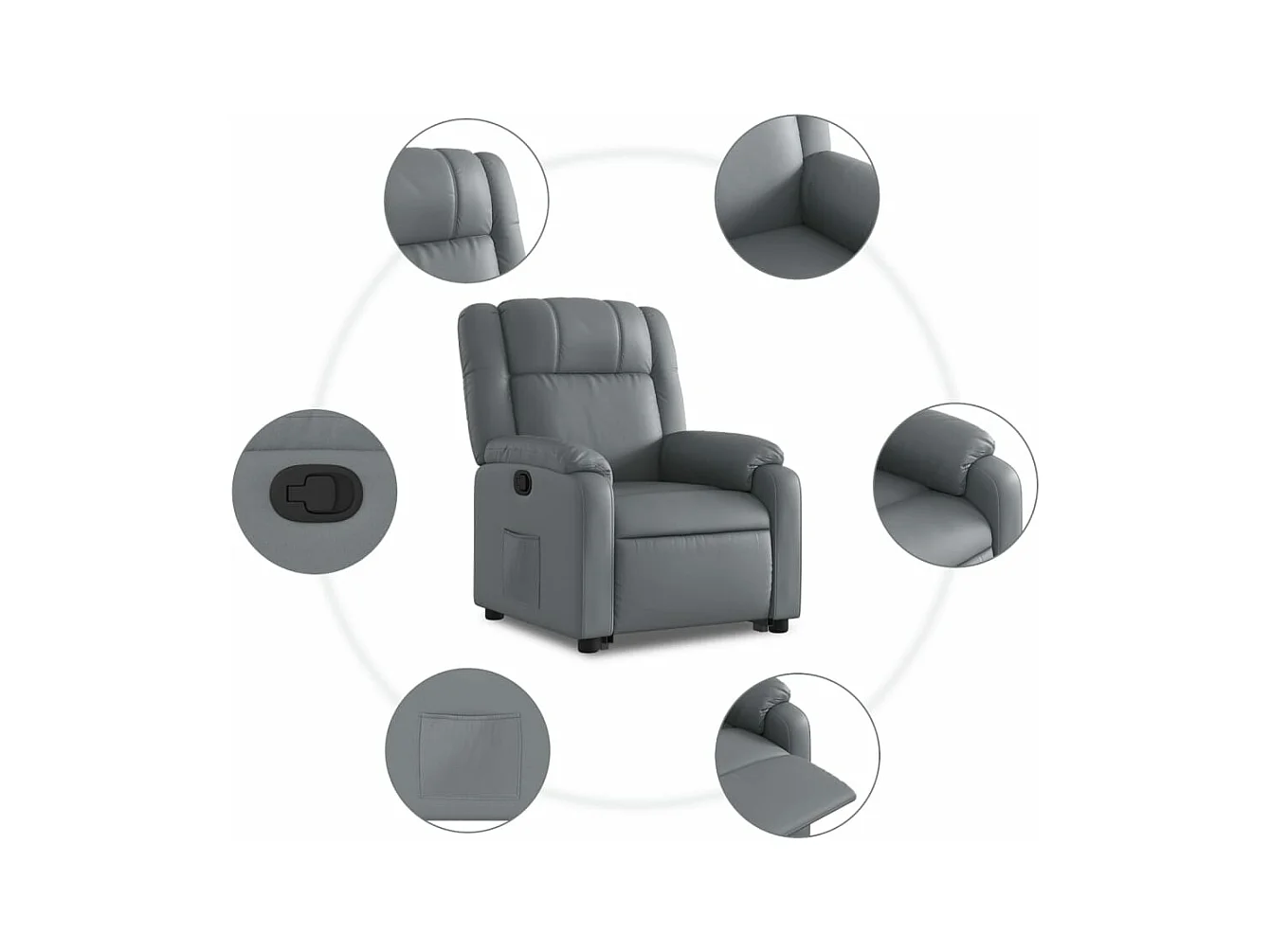 Sillón reclinable elevable cuero artificial gris