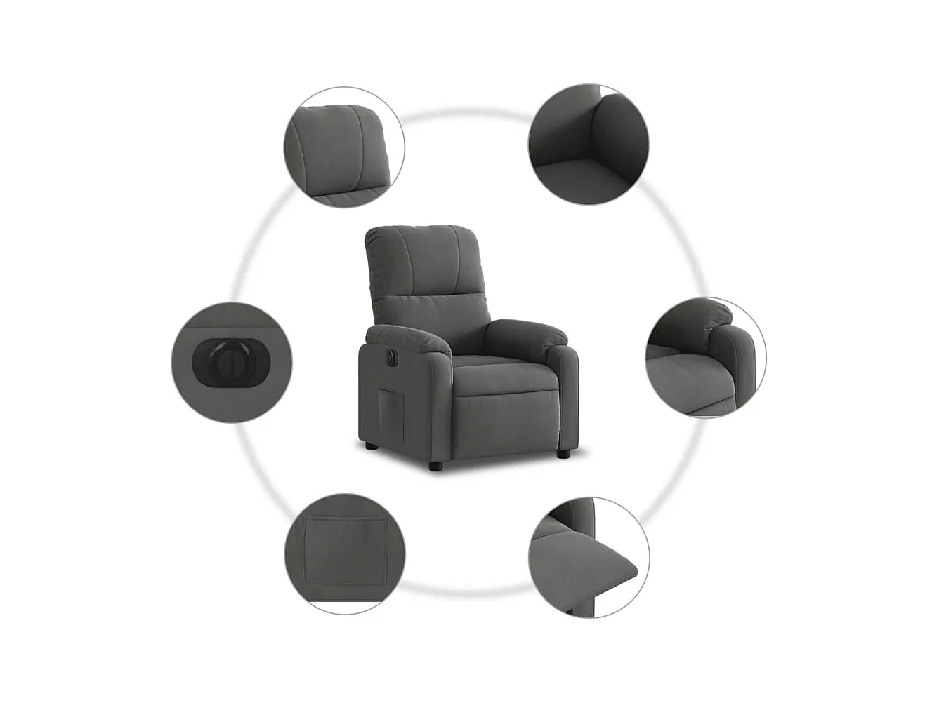 Fauteuil inclinable électrique gris foncé tissu microfibre
