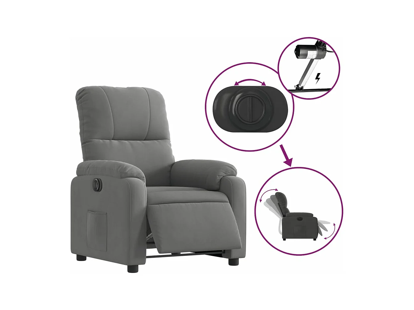 Fauteuil inclinable électrique gris foncé tissu microfibre