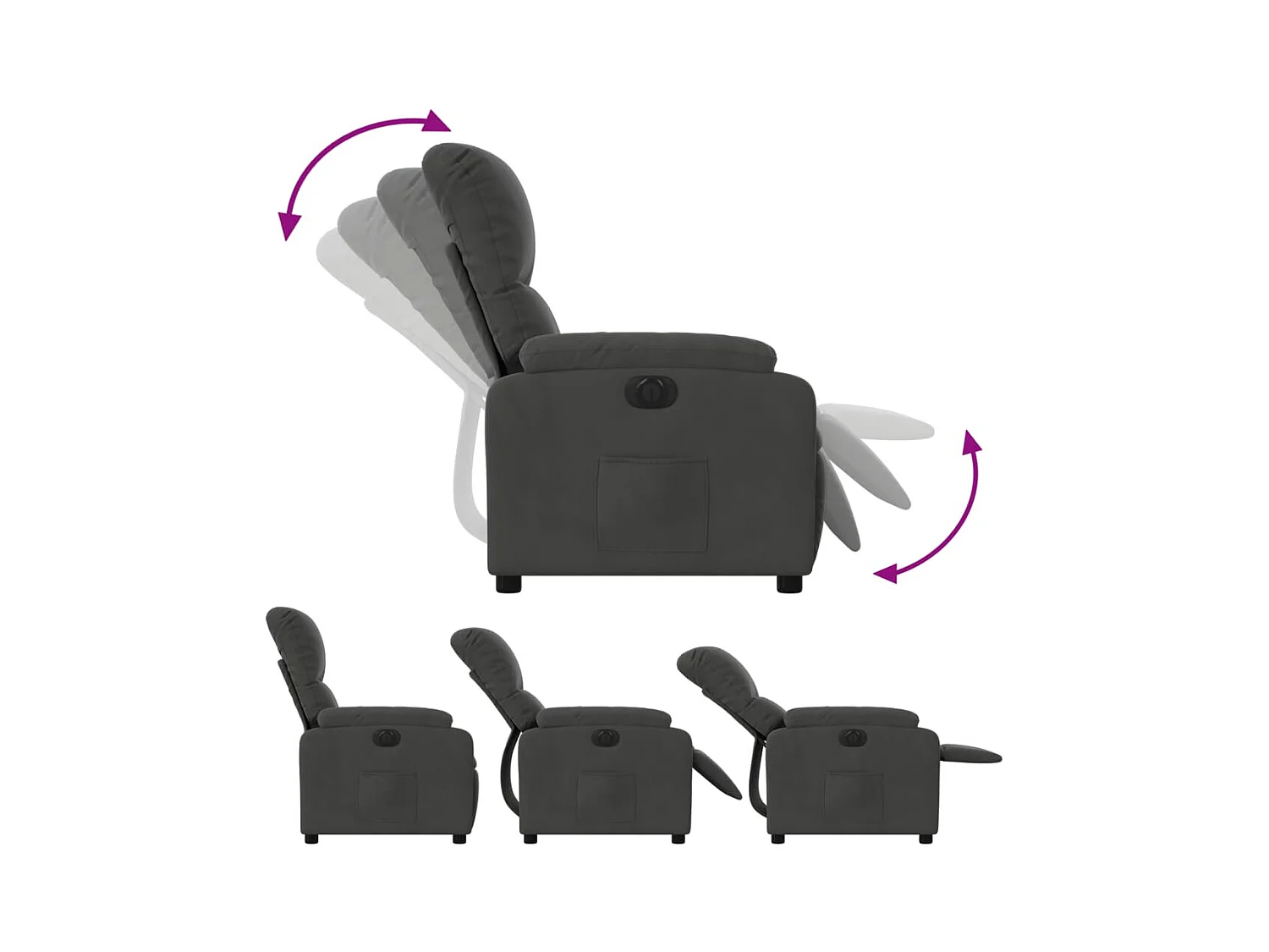 Fauteuil inclinable électrique gris foncé tissu microfibre