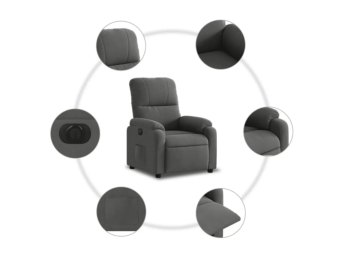 Fauteuil inclinable électrique gris foncé tissu microfibre