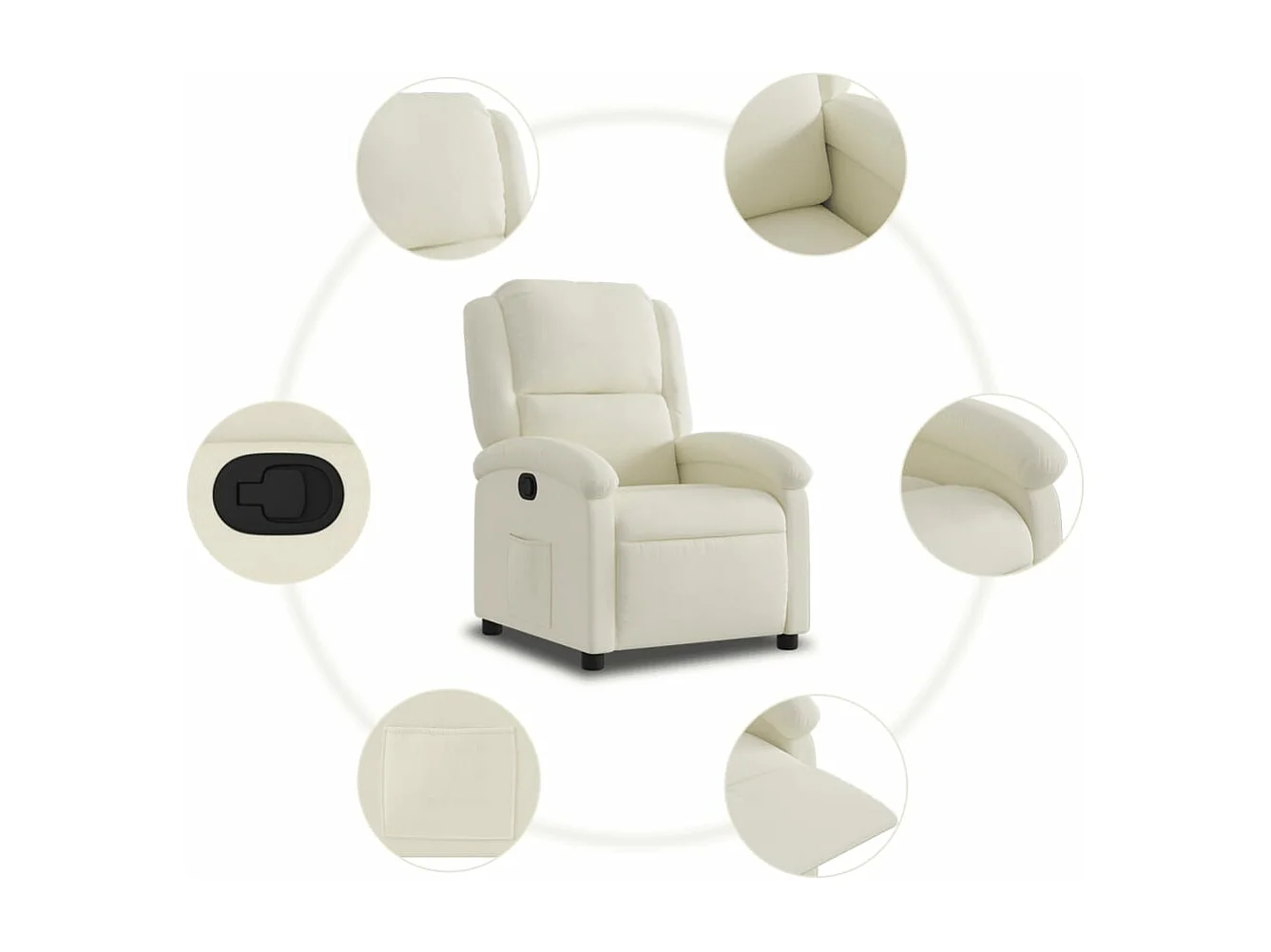 Fauteuil verstelbaar fluweel crèmekleurig