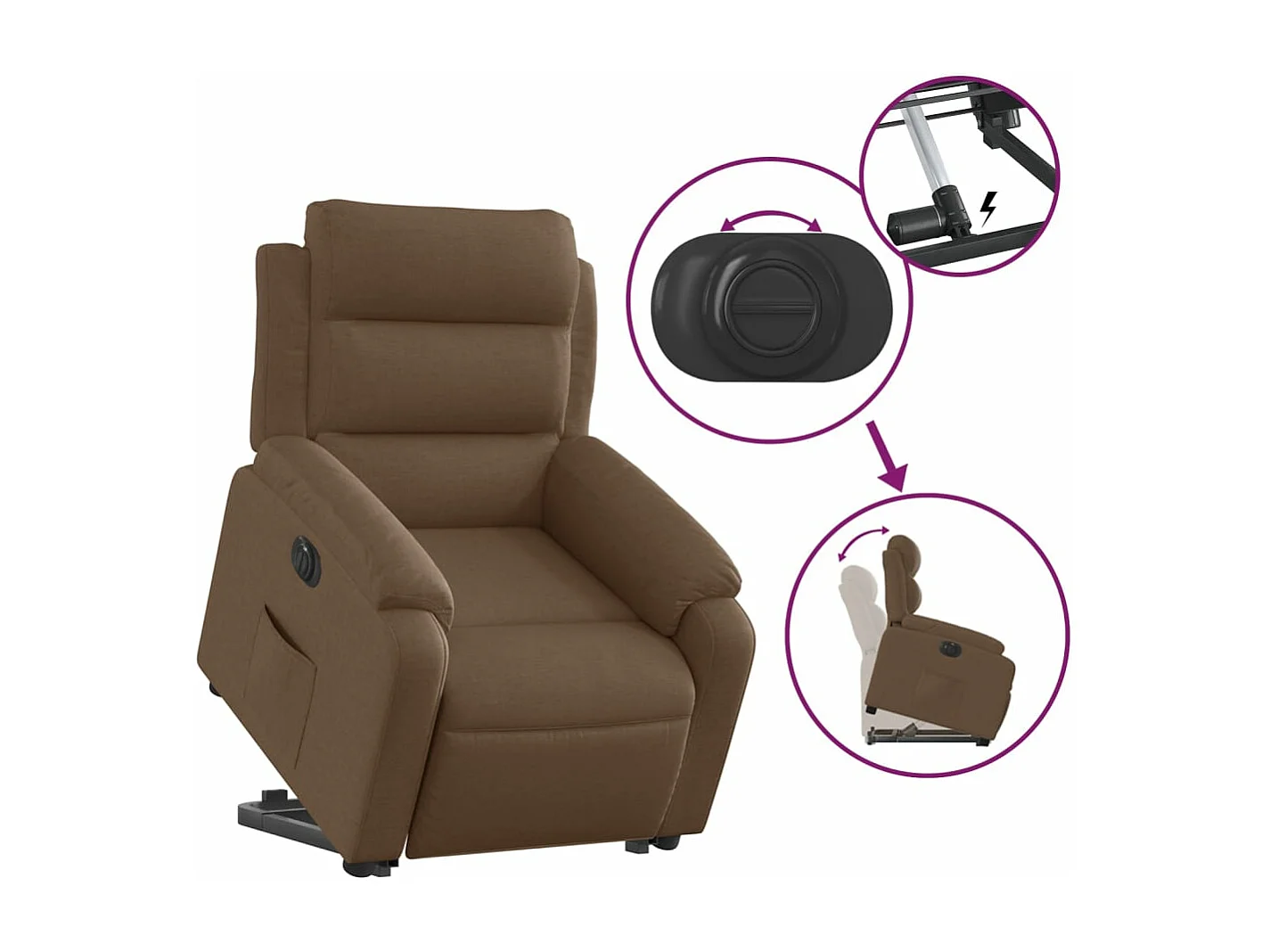 Fauteuil inclinable électrique marron tissu