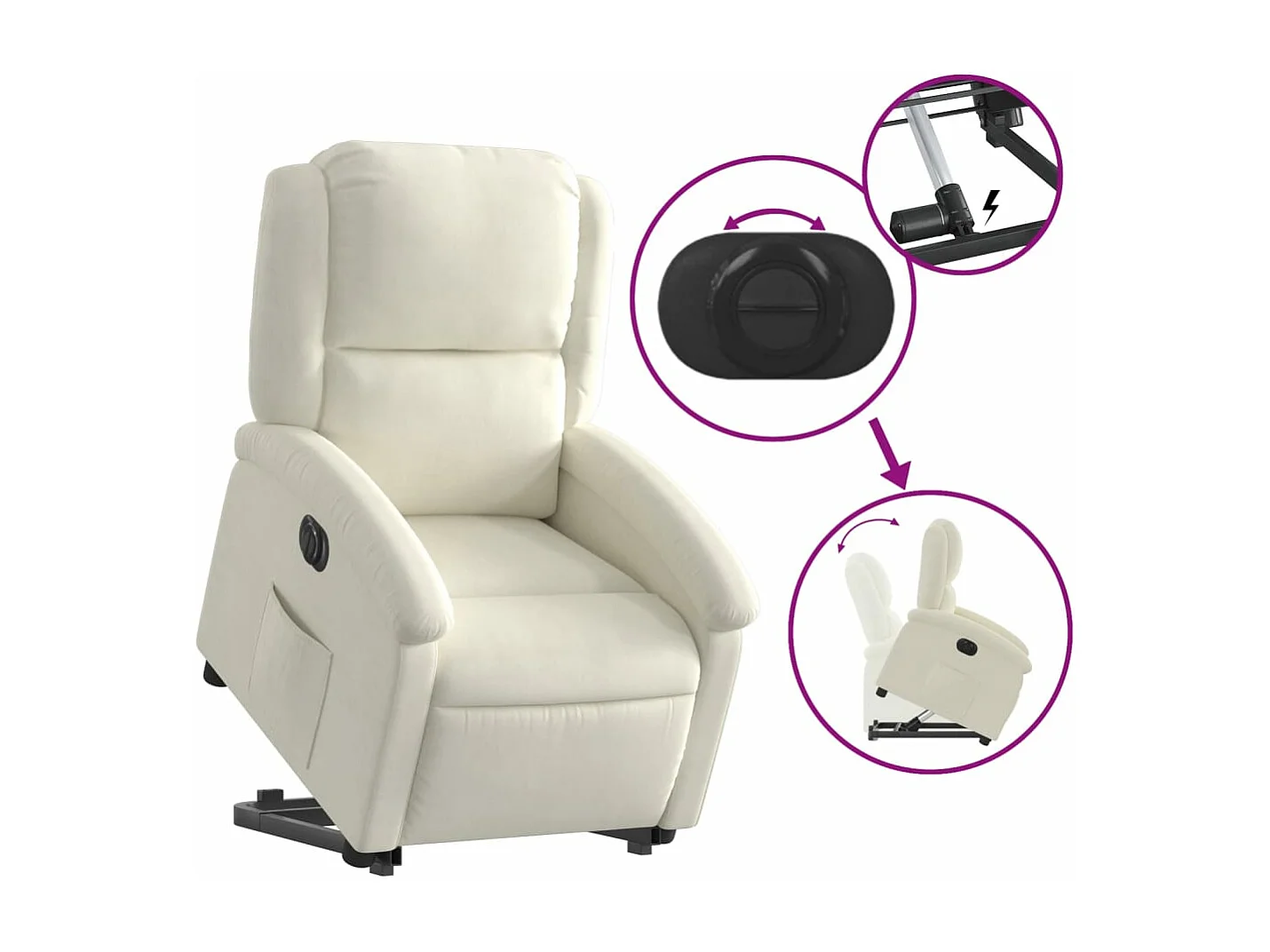 Fauteuil inclinable électrique crème velours