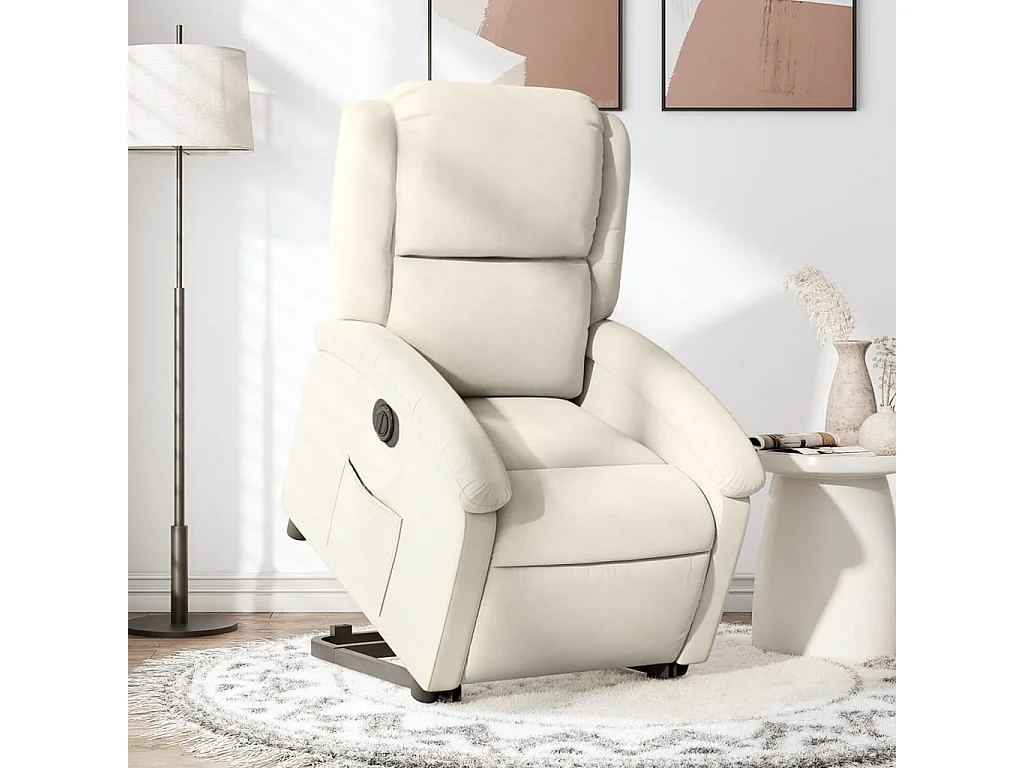 Sillón eléctrico reclinable elevable de terciopelo crema
