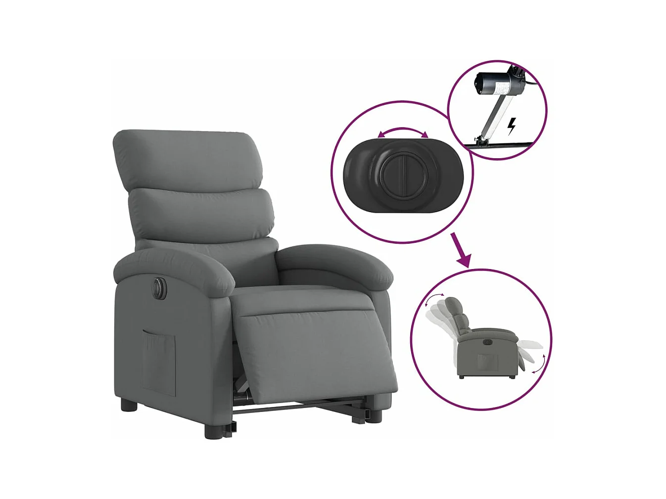 Fauteuil inclinable électrique gris foncé tissu
