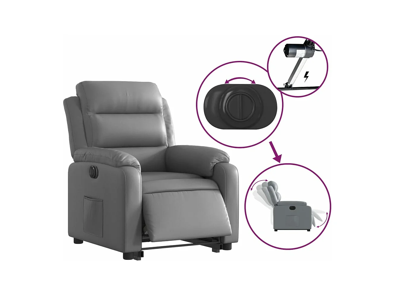 Sta-op-stoel elektrisch kunstleer grijs