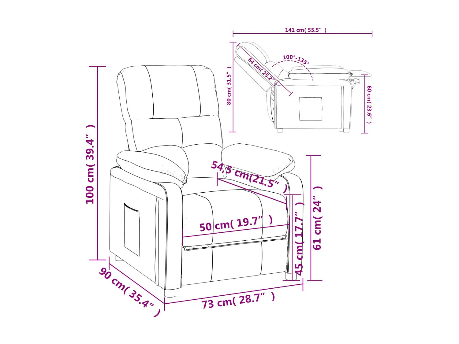 Fauteuil inclinable Taupe Tissu