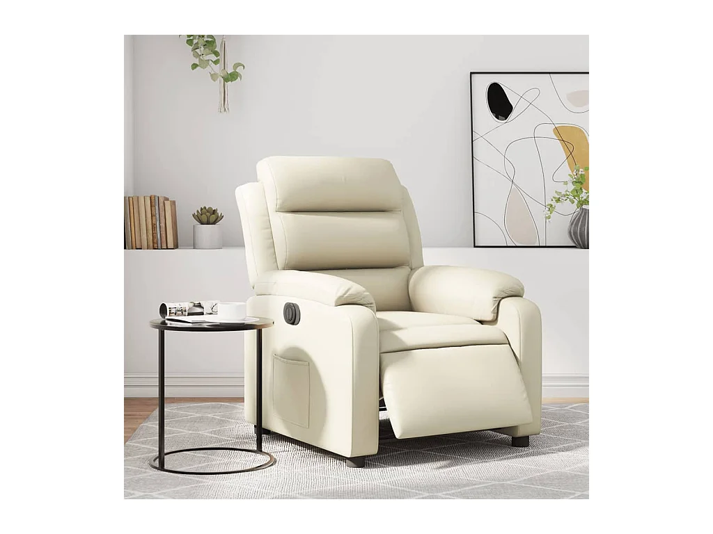Sillón reclinable eléctrico de cuero sintético crema