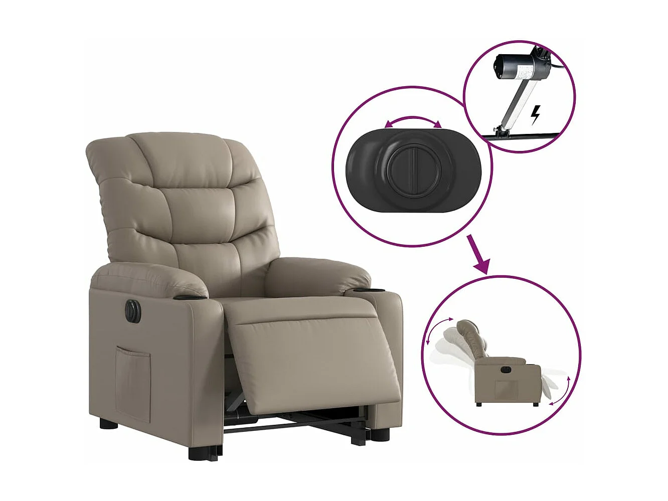 Fauteuil inclinable électrique cappuccino similicuir