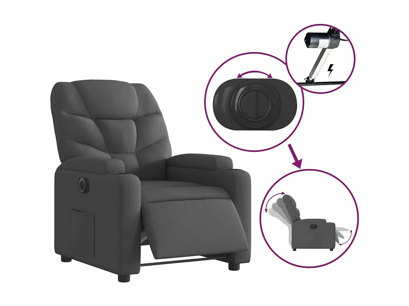 Fauteuil inclinable électrique Noir Tissu
