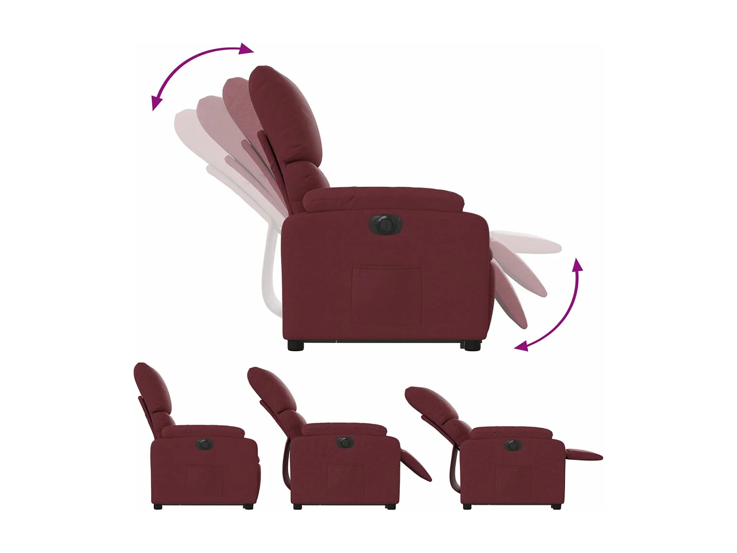 Fauteuil inclinable électrique rouge bordeaux tissu