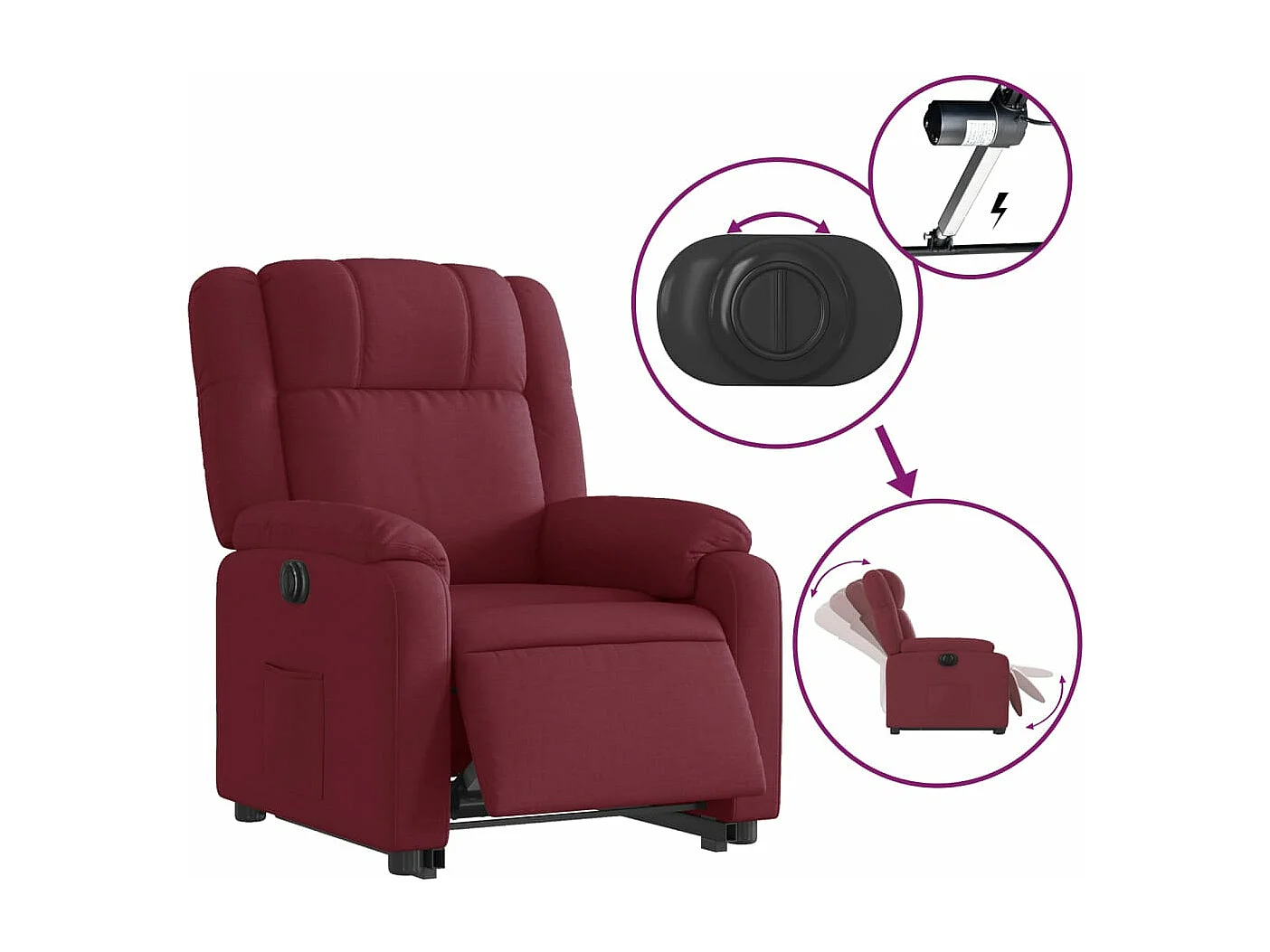 Fauteuil inclinable électrique rouge bordeaux tissu