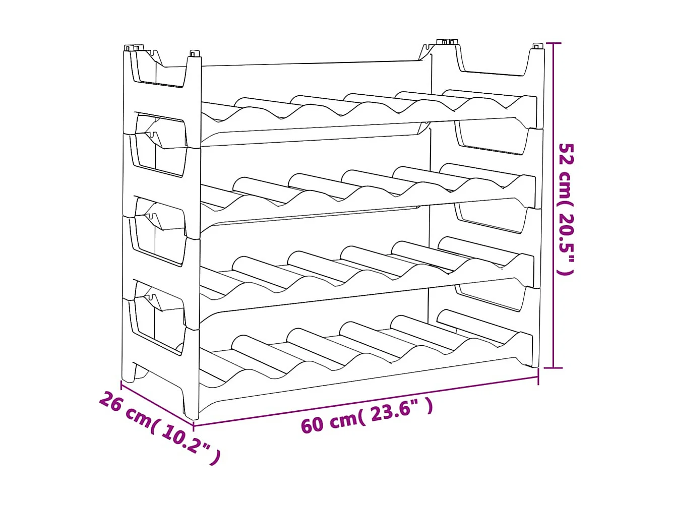 Garrafeira para 24 garrafas em PP empilhável